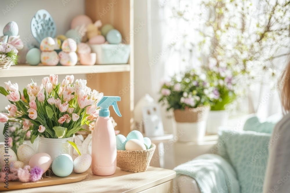 Easter laundry with fresh flowers and decorations Easter laundry with fresh flowers and decorations