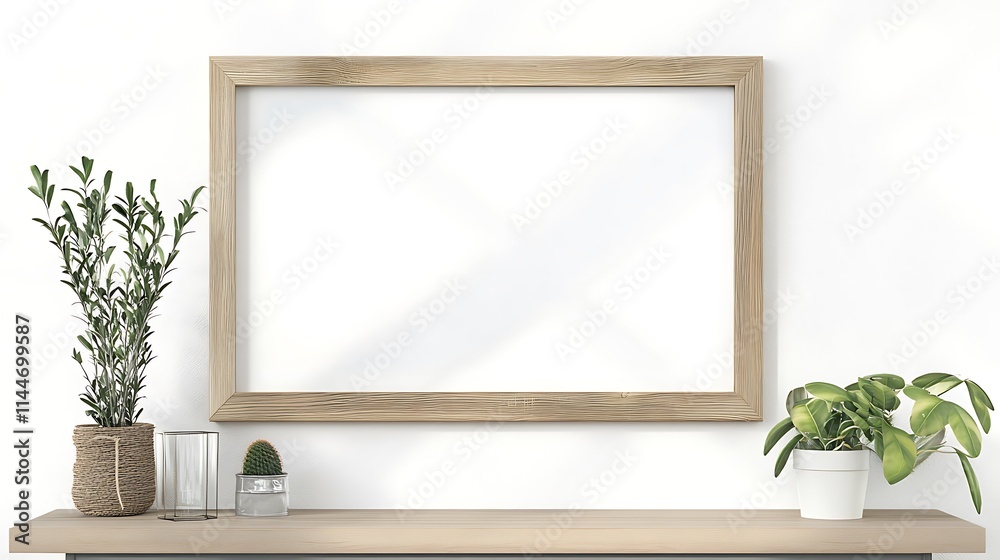 Blank frame mockup rests subtly against white wall close shot photo. AI Generated Blank frame mockup rests subtly against white wall close shot photo. AI Generated