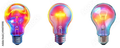 Colorful Light Bulbs on Transparent Background