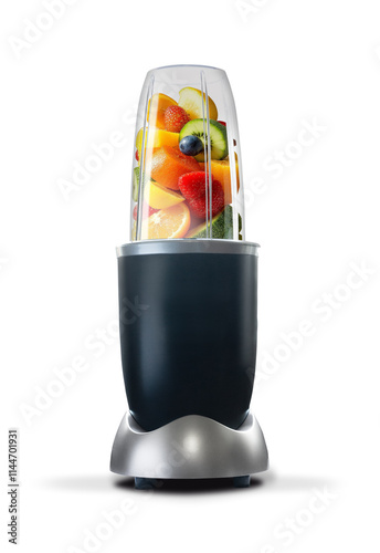 Compact blender isolated on white background	
 photo