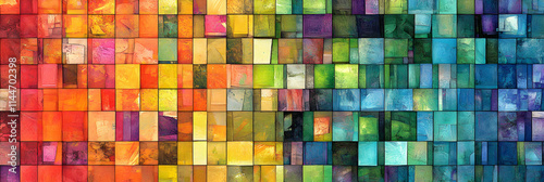 Vibrant Square Mosaic, Abstract Art in Hues of Color