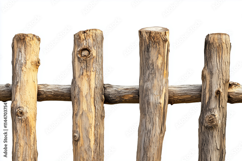 Selective focus wooden log fence gate isolated on white background, Countryside ranch farming fence on white. Selective focus wooden log fence gate isolated on white background, Countryside ranch farming fence on white.