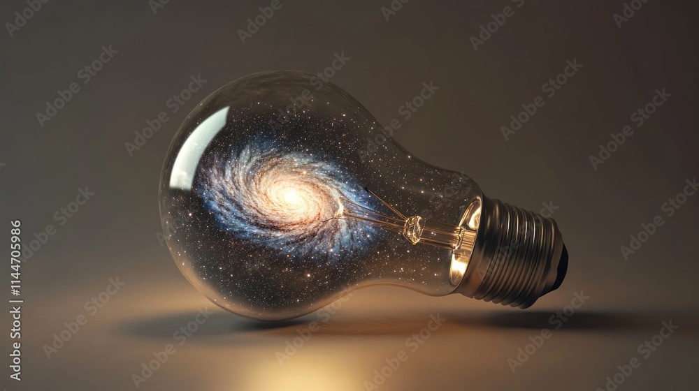 A light bulb containing a swirling galaxy, symbolizing creativity and the universe. A light bulb containing a swirling galaxy, symbolizing creativity and the universe.