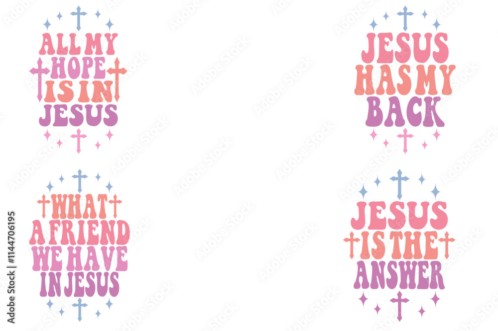 Fototapeta premium All My Hope is in Jesus, Jesus Has My Back, What a Friend We Have in Jesus, Jesus is the Answer retro keychain designs
