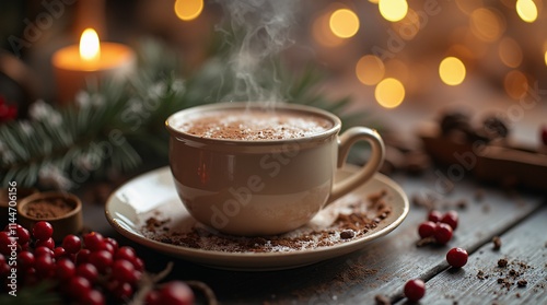 Cup of Hot Chocolate with Christmas Decorations - Cozy Holiday Treat.