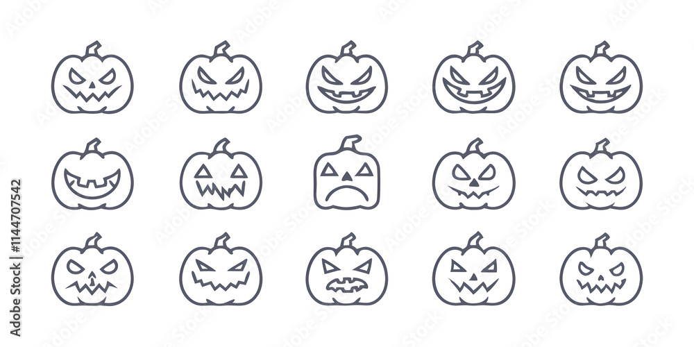 Set of Halloween scary pumpkins cut. Spooky creepy pumpkins cut Set of Halloween scary pumpkins cut. Spooky creepy pumpkins cut