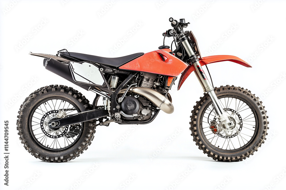 Selective focus motocross isolated on white background, Endurance bike for trail in the mountain and roughly road. Selective focus motocross isolated on white background, Endurance bike for trail in the mountain and roughly road.