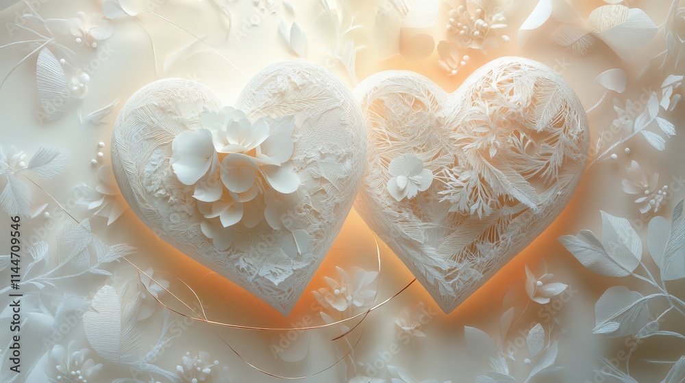 Intricately designed hearts in soft ivory hues Intricately designed hearts in soft ivory hues