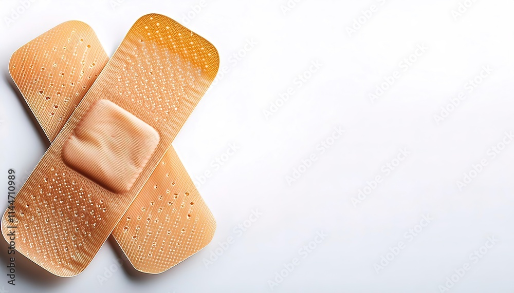 adhesive bandage or sticking, sticky, medical plaster or band aid is a small medical dressing used for injuries not serious enough to require stitches or sutures. Isolated on white background adhesive bandage or sticking, sticky, medical plaster or band aid is a small medical dressing used for injuries not serious enough to require stitches or sutures. Isolated on white background