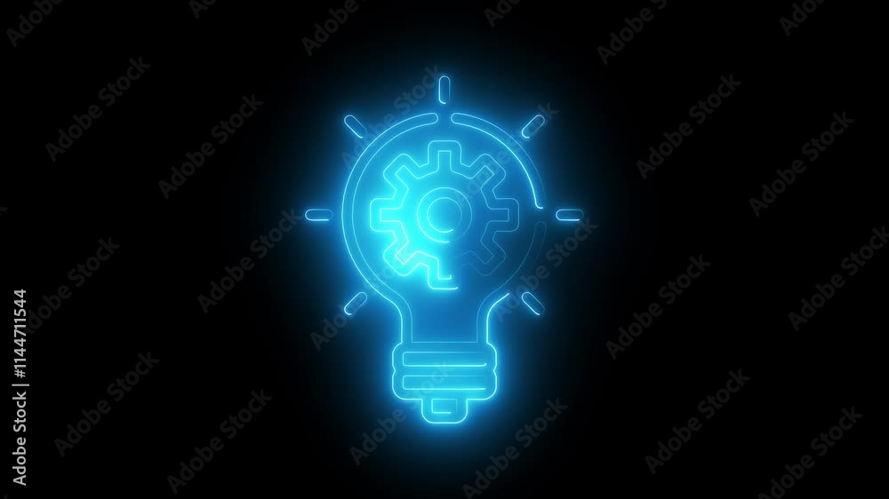 Bulb setting icon animation by cyan color neon on black background. Bulb setting icon animation by cyan color neon on black background.