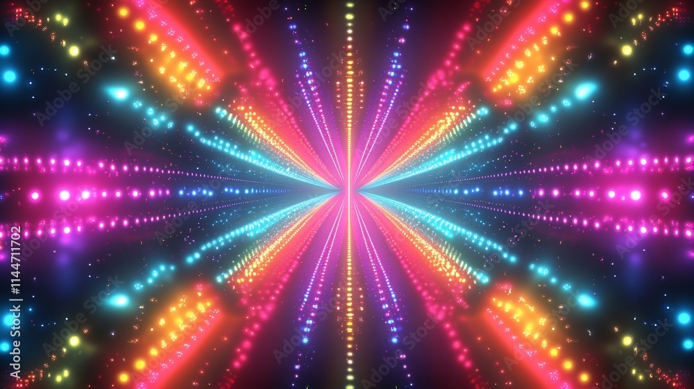 Vibrant abstract design with rays of colorful lights radiating outward. Vibrant abstract design with rays of colorful lights radiating outward.