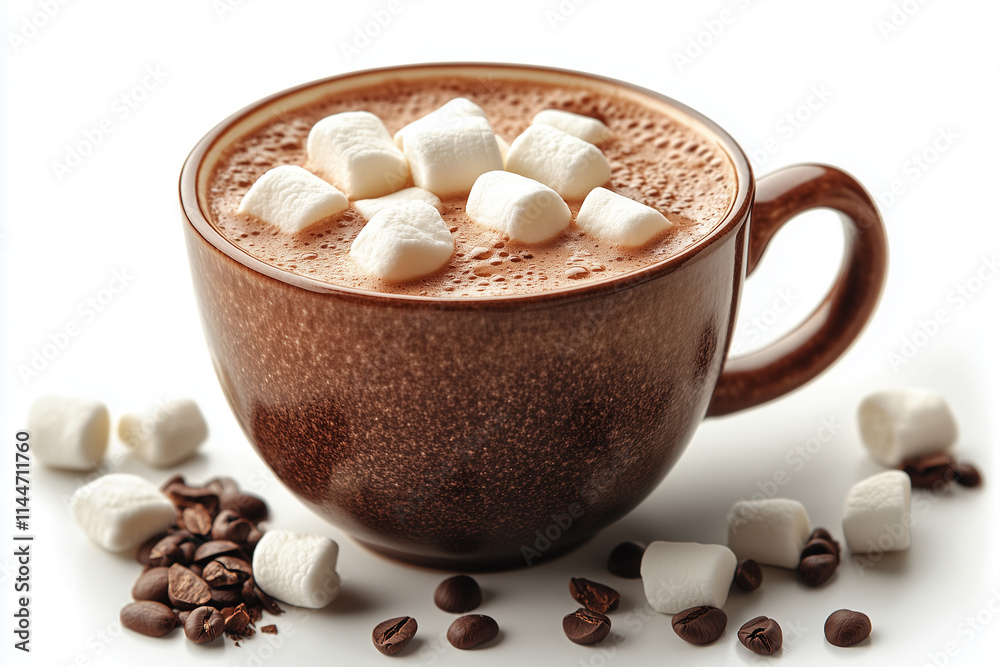 A cup of hot cocoa with marshmallows, isolated with no additional elements. A cup of hot cocoa with marshmallows, isolated with no additional elements.