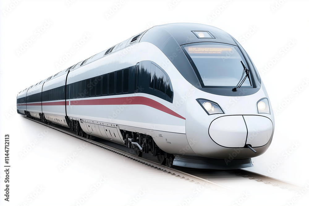 High speed commuter train isolated on white background, Selective focus modern convenience train on white, Public transport on railroad. High speed commuter train isolated on white background, Selective focus modern convenience train on white, Public transport on railroad.