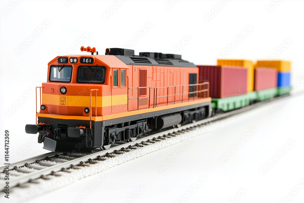 Selective focus cargo train with container box isolated on white background, Logistics train for import and export product, Land transportation. Selective focus cargo train with container box isolated on white background, Logistics train for import and export product, Land transportation.