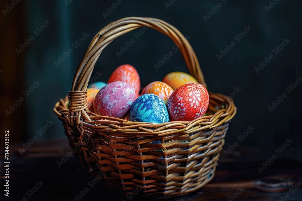 Easter eggs and basket isolated