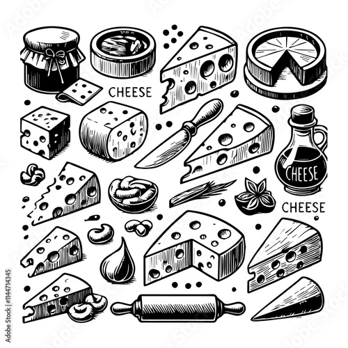 Delicious cheese vector art design black and white