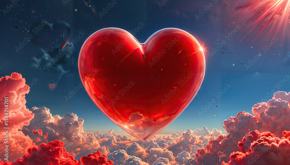 Red Heart-Shaped Object Above Cloudy Sky Red Heart-Shaped Object Above Cloudy Sky