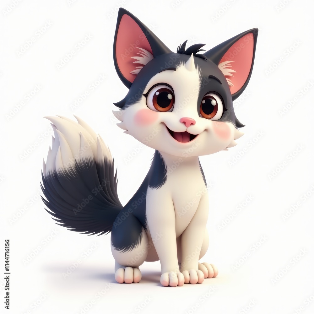 Fototapeta premium Adorable Cartoon Kitten, isolated on white background