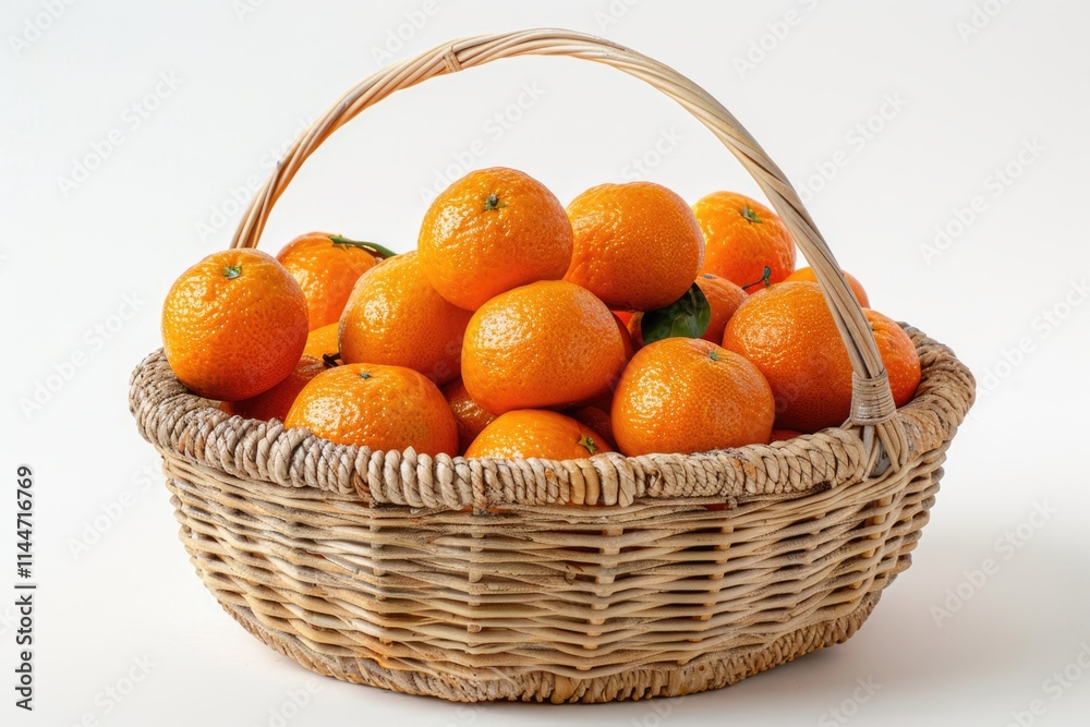 Organic ripe mandarins in basket on white background. Organic ripe mandarins in basket on white background.