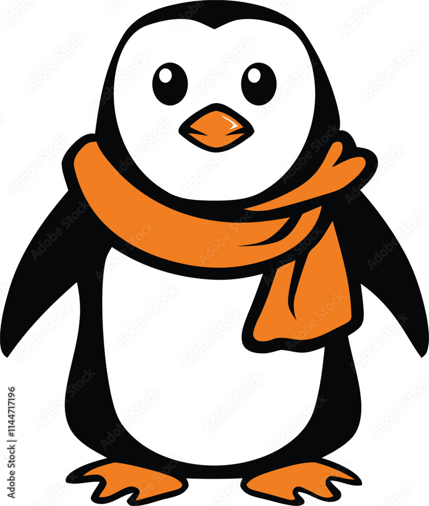 Fototapeta premium Penguin with scarf ice skating cartoon vector illustration cartoon