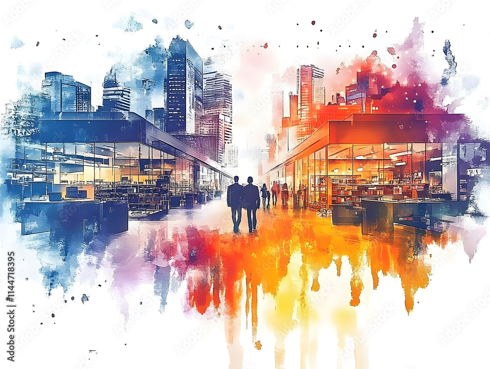 Fototapeta premium Ecommerce leadership, managing governance in global digital markets, strategic outlook, Watercolor style