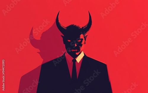 Devil in a suit, red background