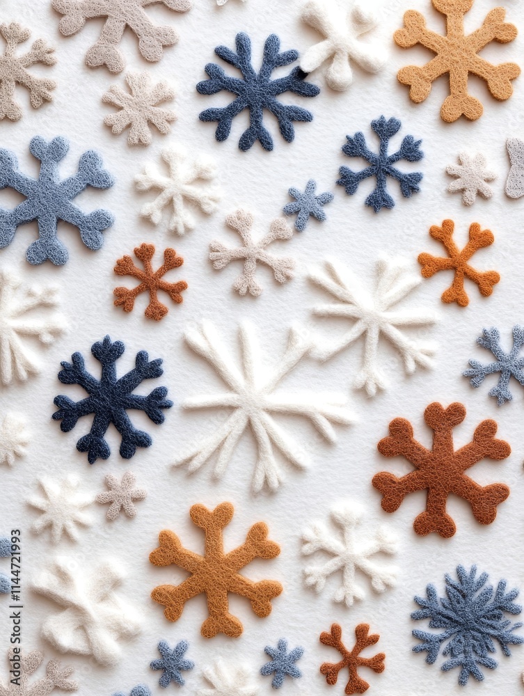 Minimal Abstract Felt Snowflake Pattern - Winter wonderland, muted tones, cozy texture, handcrafted snowflakes, seasonal design. Symbolizes peace, tranquility, winter, warmth, and artistry. Minimal Abstract Felt Snowflake Pattern - Winter wonderland, muted tones, cozy texture, handcrafted snowflakes, seasonal design. Symbolizes peace, tranquility, winter, warmth, and artistry.