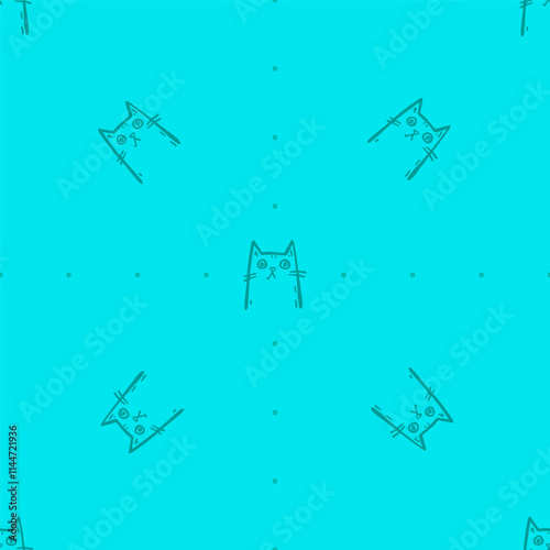 Seamless vector pattern with cute draw cats. Simple doodle style	

