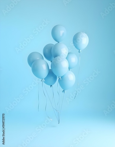 Globos azules flotando en estudio minimalista
