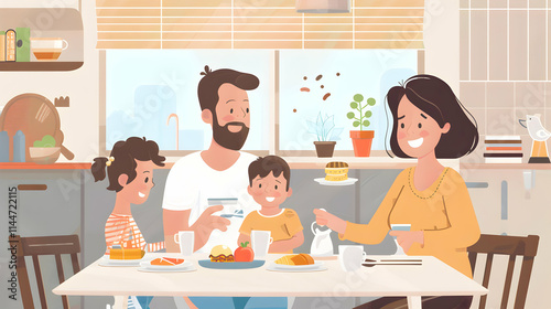 Family Enjoying Breakfast Together in Cozy Kitchen Setting