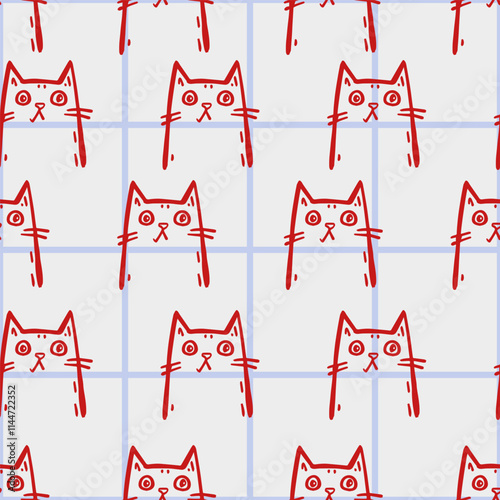 Seamless vector pattern with cute draw cats. Simple doodle style	
