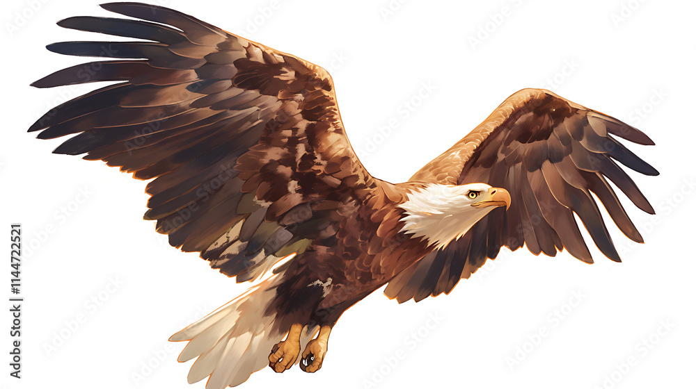 Obraz premium A majestic eagle soaring with outstretched wings, showcasing its powerful presence.