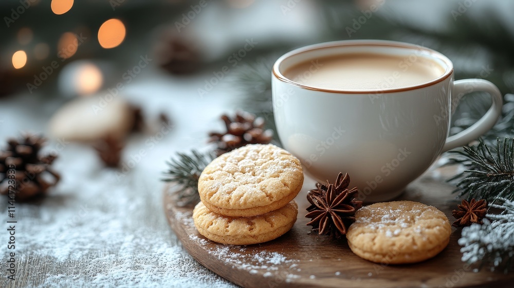 Cozy winter scene with cookies and coffee Cozy winter scene with cookies and coffee