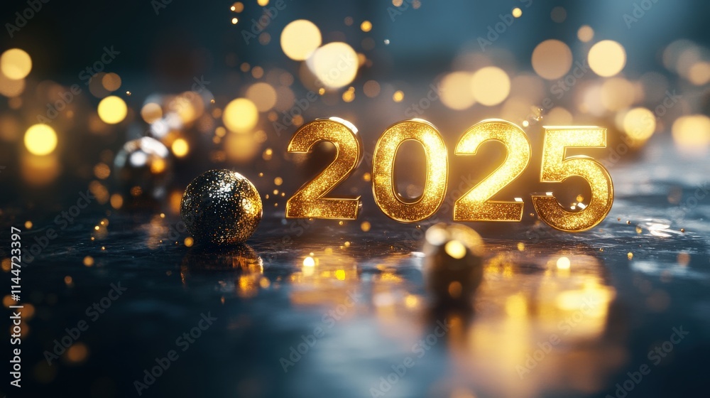 Celebratory 2025 countdown event festive setting digital art glittering atmosphere close-up new year concept Celebratory 2025 countdown event festive setting digital art glittering atmosphere close-up new year concept