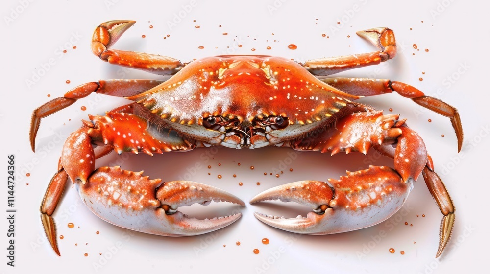 Cooked whole spiny red crab with sharp pincer claws on a plain white background This succulent crustacean from the ocean is a delicacy in many coastal cuisines Cooked whole spiny red crab with sharp pincer claws on a plain white background This succulent crustacean from the ocean is a delicacy in many coastal cuisines