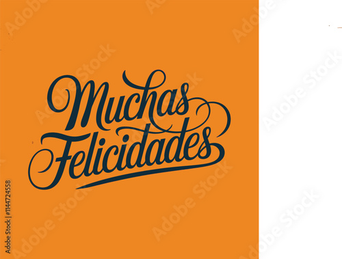 Muchas Felicidades Typography in Spanish language Congratulations ! Text Calligraphy lettering. Handwritten phrase greeting sign with gold text on dark background. Print elements of banner poster