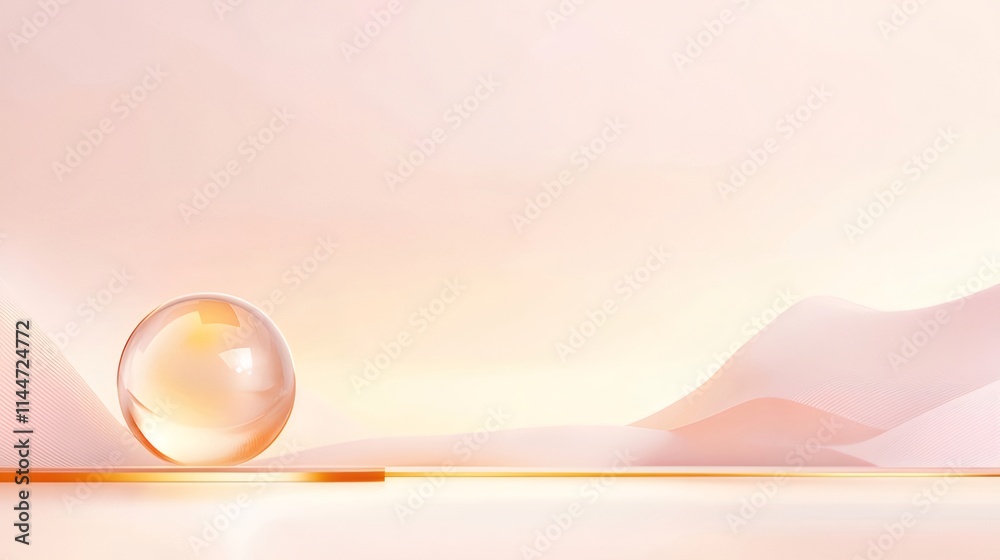 Abstract glass sphere on minimalist peach landscape. Abstract glass sphere on minimalist peach landscape.
