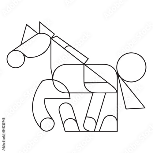 carton horse, black and white illustration, and coloring page on a white background. line drawing style