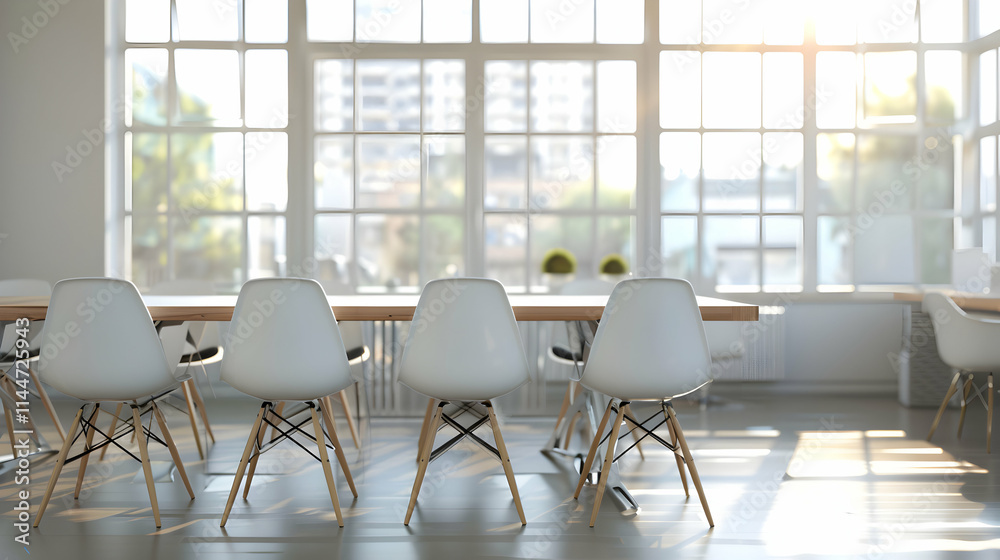 Modern Conference Room with Elegant Chairs and Bright Natural Light Modern Conference Room with Elegant Chairs and Bright Natural Light