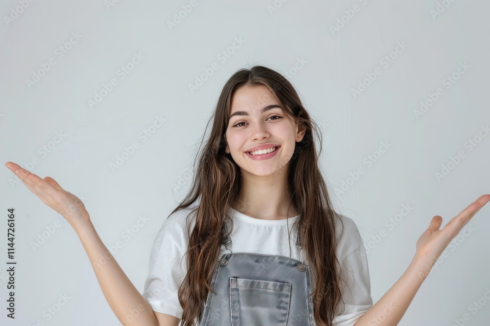 Portrait of cheerful girl with copy space on white background. Portrait of cheerful girl with copy space on white background.