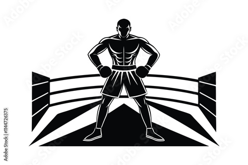 Silhouette Boxer Illustration - Bold and Dynamic Fighter Pose for Martial Arts and Sports Graphics photo