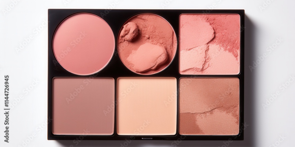 Fototapeta premium Cosmetic color palette featuring multiple shades of blush and contour options for flawless makeup application