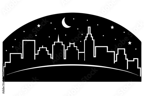 A city skyline at night flat and modern design Vector silhouette  on white background 02