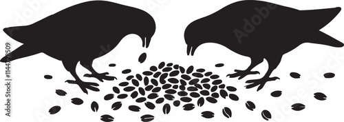 pigeon eating seeds silhouette vector art illustration