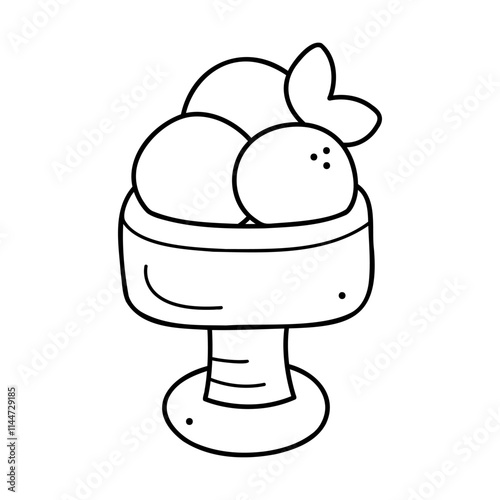 Ice cream in a bowl in black outline. Clip art for your projects.