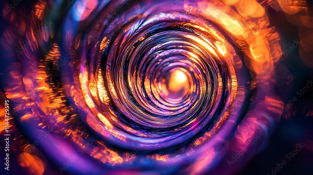 Obraz premium Abstract swirling vortex of vibrant purple, orange, and gold light.