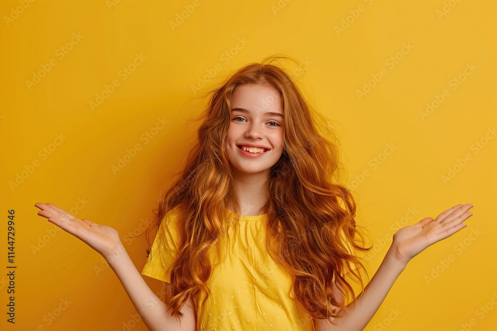Portrait of a cheerful wavy haired girl with copy space. Portrait of a cheerful wavy haired girl with copy space.