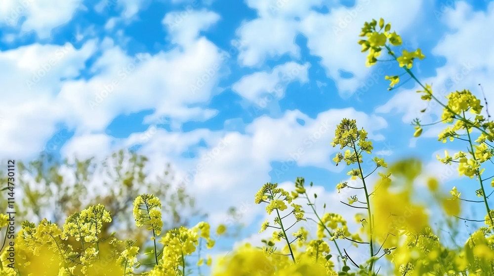 The Golden Glory of Rapeseed Field: Blue Sky Canvas, Blooming Canola, Vibrant Yellow, Rural Beauty, Floral Abundance, Pollinator Haven, Scenic Vista, Agricultural Splendor, Seasonal Spectacle & More