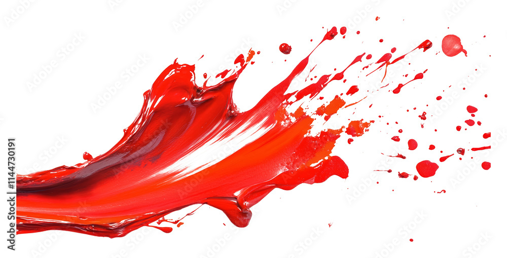 Red paint splash on transparent background, abstract motion and expression concept