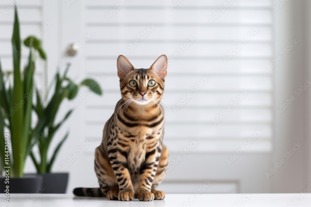 Portrait of a funny bengal cat isolated on modern minimalist interior Portrait of a funny bengal cat isolated on modern minimalist interior